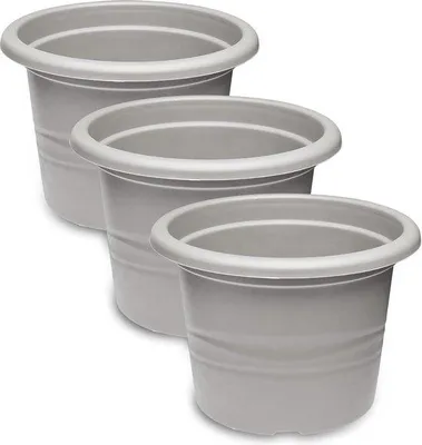 Obrázek produktu pro Plastové květináče – sada 3 ks – šedé – Ø 34 cm x V 24 cm Sada květináčů na květiny a rostliny