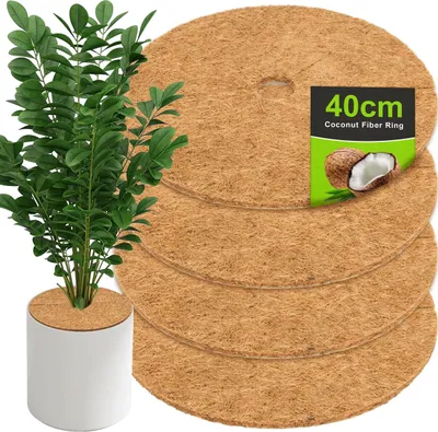 Produktbild von Kokosfaser-Mulchscheiben Ø 40 cm – 4er-Set Biologisch Abbaubar, Unkrautschutz & Wurzelschutz für Töpfe und Garten