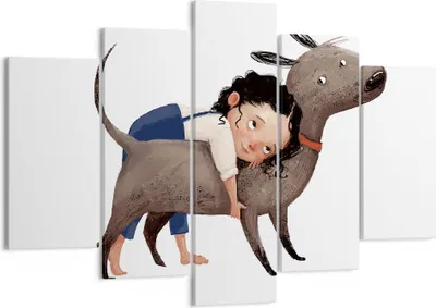 Produktbild von Bild auf Leinwand - Leinwandbild - 5 Teile - Kind Hund Bild - 150x100cm - Wand Bild - Wanddeko - Wandbilder - Leinwanddruck - Bilder - Wanddekoration - Leinwand bilder - Wandbild - EA150x100-4783