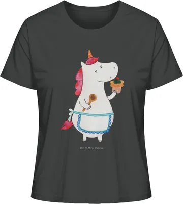 Produktbild von Mr. & Mrs. Panda Shirt Damen Einhorn Küche Größe XL - Anthrazit - Geschenk, Kuchen, T-Shirt, Backen, Muffin, Baumwoll, Koch, Torte, Unicorn, Kurzarmshirt, Basic, Oberteil