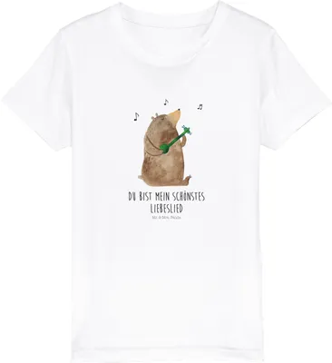 Produktbild von Mr. & Mrs. Panda Kleinkinder T-Shirt Bär Lied 3-4 Jahre (98/104) - Weiß - Geschenk, Kurzarm Kinder, Teenager, Öko, Spruch, Kindershirt, Frau, Mädchen, Herz, Teddy