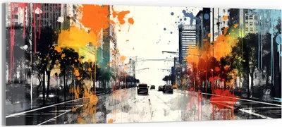 Produktbild von DEQORI Glasbild Echtglas 125x50 cm 'Urbane Farbwellen' Wandbild Bild modern Deko