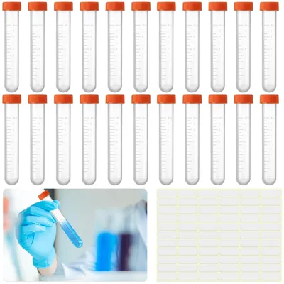 Produktbild von Reagenzglas Probierröhrchen Kunststoffröhrchen - Kunststoff - 10 ml - Orange Schraubdeckel - 22 Stück