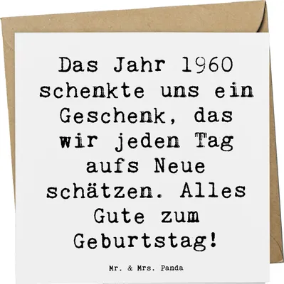 Produktbild von Mr. & Mrs. Panda Grußkarte Spruch 1960 Geburtstag - Weiß - Geschenk, Erinnerungen, Alter, anlasskarte, Meilensteine, Happy Birthday, einzigartig, Geburtstagsgeschenk