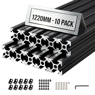 Image de VEVOR Profilés en aluminium 2020, 10 pièces, 122 cm, profilés en aluminium anodisé avec rainure en T, conformes aux normes européennes, profilés extrudés haute résistance, rails en aluminium pour pièces d'imprimantes 3D, établis et assemblages CNC, de couleur noire