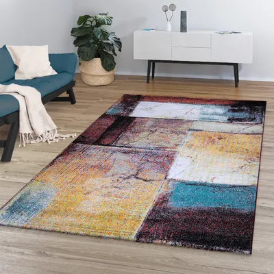 Produktbild von TT Home Wohnzimmer Teppich Kurzflor Modernes Abstraktes Geometrisches Design Used Look Größe 80x150 cm