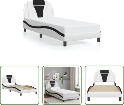 Produktbild von The Living Store Bettgestell mit Kopfteil Weiß und Schwarz 90x190 cm Kunstleder