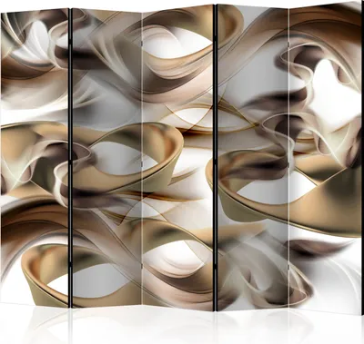 Produktbild von Akusticher Raumteiler Abstrakt Foto Paravent 225x172 cm beidseitig auf Vlies-Leinwand bedruckt Akustikschaum Trennwand Spanische Wand Sichtschutz Home Office beige Welle modern a-A-0227-z-c