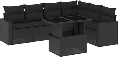 Produktbild von vidaXL 7-tlg. Garten-Sofagarnitur mit Kissen Schwarz Poly Rattan