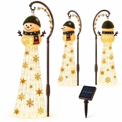 Produktbild von Schneemann Solar Garten Deko, Weihnachtsleuchte mit Sternen und Lichtervorhang, Winterdeko für Garten, Hauseingang und Vorgarten