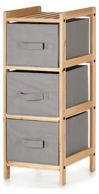 Produktbild von Kipit Aufbewahrungsschrank Bamboo - 3 Korbe - grau - 29 x 26 x 70 cm - Holz/stoff