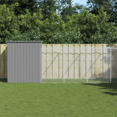 Zdjęcie produktu dla VidaXL Buda dla psa z wybiegiem 165x1,067x181 cm stal jasnoszara