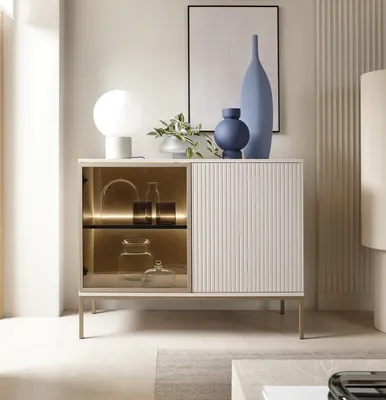 Produktbild von Kommode SENTO K104 Vitrine Standvitrine Kaschmir /  Rahmen