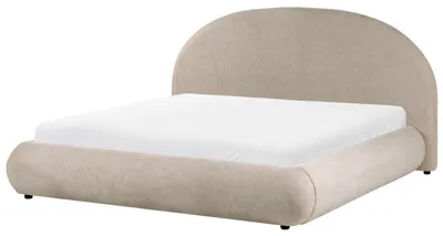 Zdjęcie produktu dla BELIANI Łóżko z pojemnikiem beżowoszare tapicerowane 180 x 200 cm niska rama z podnoszonym stelażem schowek na pościel