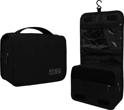 Produktbild von STILVORA Kulturbeutel, Große Kulturtasche mit Haken, Wasserdicht, Multifunktional, Reise- und Badezimmer-Organizer für Damen und Herren, Praktisch und Geräumig, Schwarz