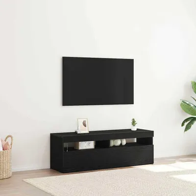 Image de Maison Exclusive - Meuble TV, dimensions 120 x 35 x 40 cm, finition noire imitation chêne, fabriqué en panneaux de particules