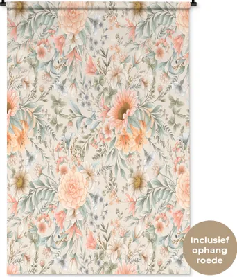Produktbild von MuchoWow® Wandteppich Wandbehang Blumen - Blätter - Pastell 120x180 cm Tapisserie Dekoration Wandtuch - Schlafzimmer - Dekorationen für das Haus