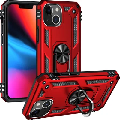 Produktbild von Mobigear Armor Ring iPhone 14 Hülle Hardcase Backcover Stoßfest mit Ringhalter - Rot