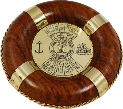 Produktbild von Rettungsring Dauerkalender aus Messing/Holz, 9x2cm – Retro Maritime Dekoration