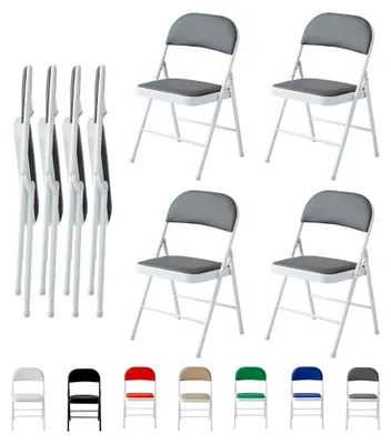 Produktbild von Klappstuhl aus Kunstleder mit Metallrahmen und gepolstertem Sitz, faltbar und platzsparend für Zuhause, Büro, Esszimmer und Empfang, 4er Set (Grau)