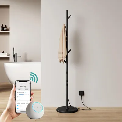 Produktbild von EMKE Elektrischer Handtuchheizkörper ohne Bohren, 100 W, mit Thermostat & Timer, App & Sprachsteuerung, Handtuchwärmer