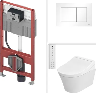 Produktbild von TOTO Washlet RG Lite Dusch WC mit beheizbarem WC-Sitz + Fernbedienung & TECE Vorwandgestell + Betätigungsplatte, weiß