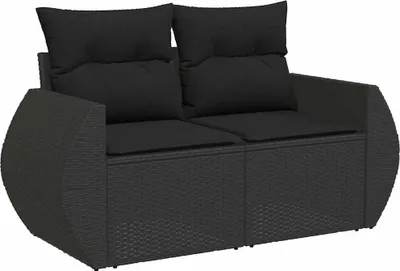 Produktbild von vidaXL Gartensofa mit Kissen 2-Sitzer Schwarz Poly Rattan