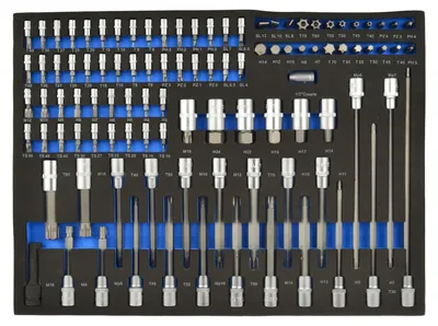 Immagine prodotto di Set di inserti bit Torx 102 pezzi, con inserto in schiuma per carrello portautensili, schiuma espansa, schiuma a forma di cubo, modulo per carrelli porta attrezzi, Geko