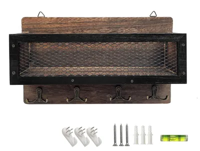 Image de Omgoods - Porte-clés décoratif - Rangement à clés en bois - Organisateur avec 4 crochets doubles - Fixation murale - Cadeau idéal pour une nouvelle maison - Matériau de haute qualité - Porte-clés