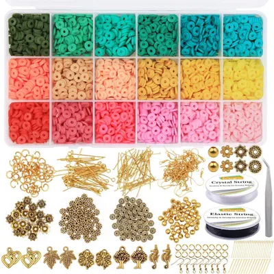 Obrázek produktu pro Sada pro výrobu šperků, 6655 dílků, Fimo korálky, 18 barev, 6 mm, pro výrobu náramků, náhrdelníků a náušnic