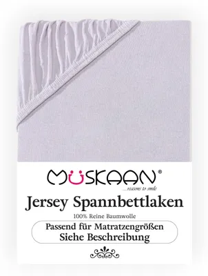 Produktbild von Müskaan Jersey Spannbettlaken 120x200 - 130x200 cm silber bis 22cm Matratzenhöhe Gummizug Bettlaken 100% Baumwolle