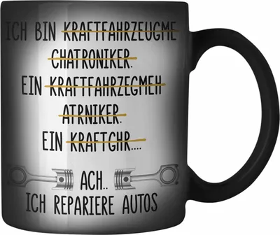 Produktbild von Trendation - KFZ Mechaniker Geschenk Lustig Farbwechsel Zauber-Tasse mit Spruch für Automechaniker Geschenkidee Karabiner Farbwechsel Zauber-Tasse Edelstahl Werkstatt (Schwarz)