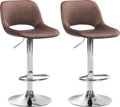 Produktbild von CLP 2er Set Barhocker Camden Samt drehbar und höhenverstellbar | Farbe braun Material Gestell Metall in Chromoptik