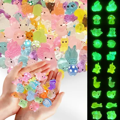 Imagen del producto de Miniaturas – Set de 100 unidades – Miniaturas de animales luminosos – Figuras de resina – Pequeñas figuras de animales de colores – Miniaturas de animales