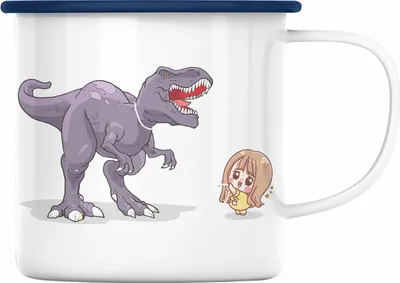 Produktbild von Trendation - Coole Emaille Tasse für Dinofans Dinosaurier Geschenkidee Mädchen Geschenke Lustig (Blau)