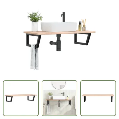 Obrázok produktu pre The Living Store Umývadlová doska s konzolou z ocele a masívneho dubového dreva
