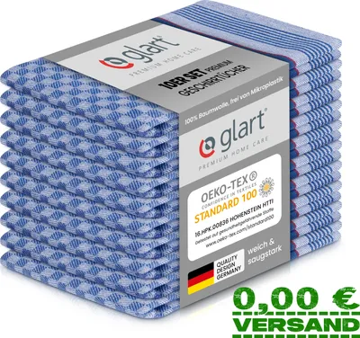 Produktbild von Glart 48GR 10 St. Grubentücher Geschirrtücher 100% Baumwolle 45x90 cm blau
