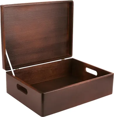 Zdjęcie produktu dla Creative Deco XL Duże Drewniane Pudełko z pokrywką i uchwytami| 40x30x14 cm (+/-1cm) | Brązowe |do dekoracji, na prezent, dokumenty, pamiątki