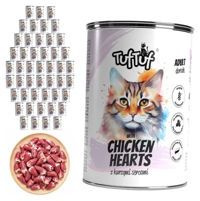 Produktbild von TufTuf | Nassfutter für Katzen Pastete Hühnerherzen - Katzenfutter Dosen 48x400 g - getreidefrei - Vorratspack - 65% Fleischanteil