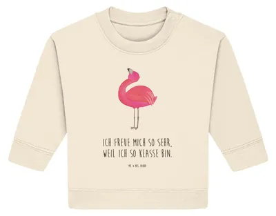 Produktbild von Mr. & Mrs. Panda Organic Baby Pullover Flamingo Stolz 24. - 36. Monat - Natural Raw - Geschenk, Mama, Bullover, Freude, Rosa