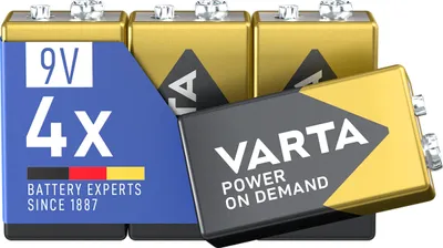 Productafbeelding van VARTA 9V batterijen, 4 stuks, "Power on Demand", alkalische blokbatterijen