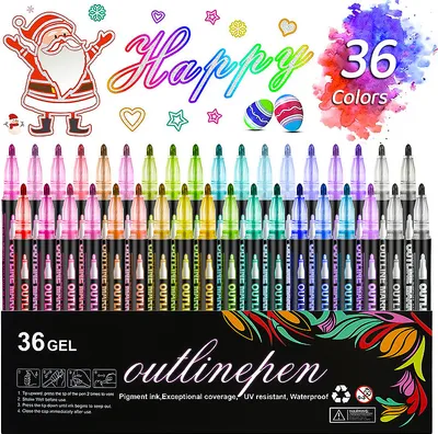 Immagine prodotto di 36 colori Super Squiggles Shimmer Marker Set, marcatori a doppia linea di contorno per disegno, creazione di biglietti d'auguri natalizi
