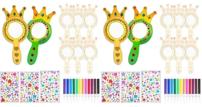 Image de Miroir en bois à décorer, kit de loisirs créatifs pour enfants, 8 pièces, miroirs sur le thème des princesses, comprenant des crayons aquarelle et des autocollants