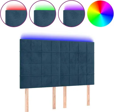 Produktbild von vidaXL LED Kopfteil Dunkelblau 144x5x118/128 cm Samt
