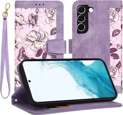 Produktbild von Techsuit FlipCraft Book Wallet Klapphülle mit Kabel für Samsung Galaxy S22 - Mysterious Purple