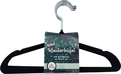 Produktbild von 5 Kinder-Kleiderbügel mit Samtüberzug Hosenbügel Wäschebügel , Farbe:schwarz