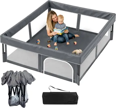 Productafbeelding van Babylooprek met matras, 127x127 cm, inklapbaar, inclusief 50 ballen, geschikt voor binnen en buiten