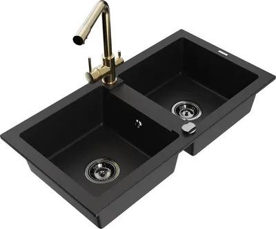 Produktbild von Mexen Mario 2-Becken-Granitspüle mit Mischbatterie Duero, Schwarz - 6504-77-671600-50-B