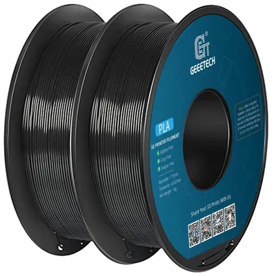 Zdjęcie produktu dla GEEETECH, filament PLA, 1,75 mm, do drukarek 3D. Filament PLA, 2 rolki, kolor: czarny, waga: 2 kg
