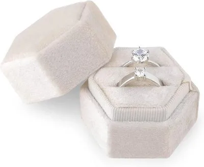 Image de Boîte à bagues Seidener, idéale pour les cadeaux de bijoux, avec double compartiment, boîte à bagues hexagonale pour demandes en mariage, mariages, cérémonies de mariage, Saint-Valentin, pour 2 bagues